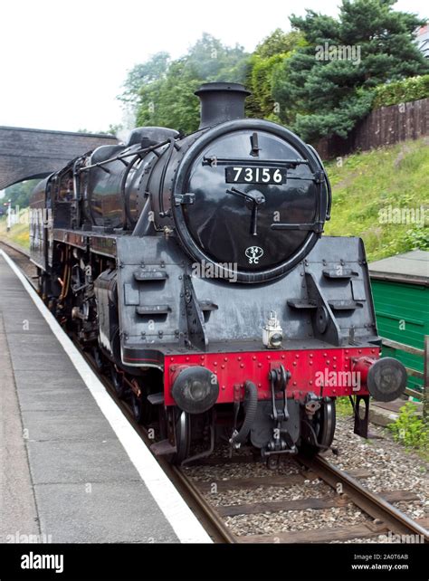 73156 A Br Standard Class 5 Steam Locomotive Standing At The Platform