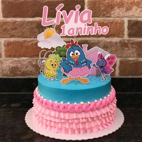 Bolo Da Galinha Pintadinha Menina - Bolo da Galinha Pintadinha → Simples, 2 andares, Quadrado, Redondo