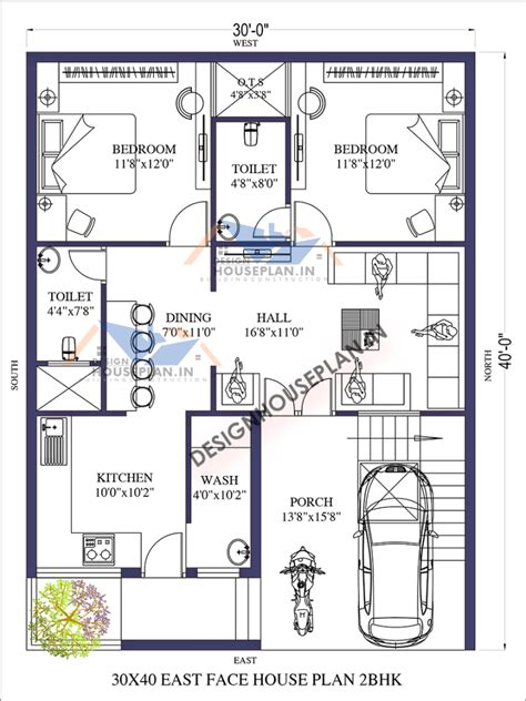 30 40 House Plan East Facing With Vastu 2bhk 3bhk With Car Parking