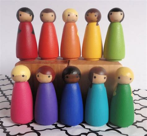 Montessori Wood Painted Peg Doll Set Of 10 Rainbow Peg Dolls Montessori Toys Hand Painted All