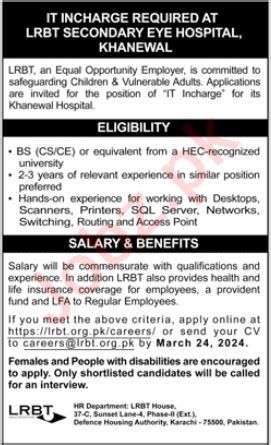 Vacant Position At Lrbt Secondary Eye Hospital Job Advertisement