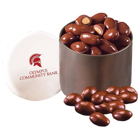 Promotional Sale Chocolate Covered Almonds In Designer Tin Personalized With Your Custom Logo