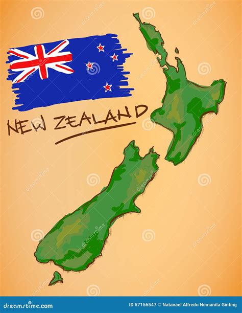 New Zealand Map And National Flag Vector Stock Vector Illustration Of