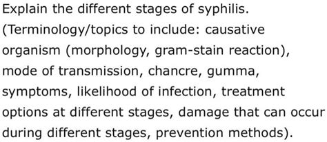 SOLVED: Microbiology: Stages of Syphilis Syphilis is a sexually transmitted infection caused by ...