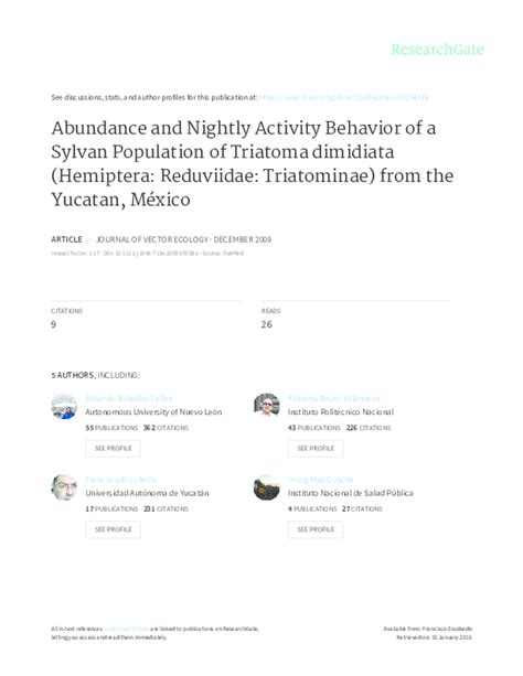 Pdf Abundance And Nightly Activity Behavior Of A Sylvan Population Of Triatoma Dimidiata