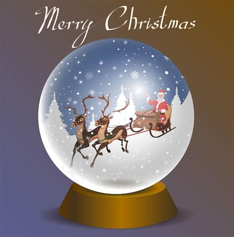 Premium Vector Snow Globe With Santa Claus On Reindeer Vector