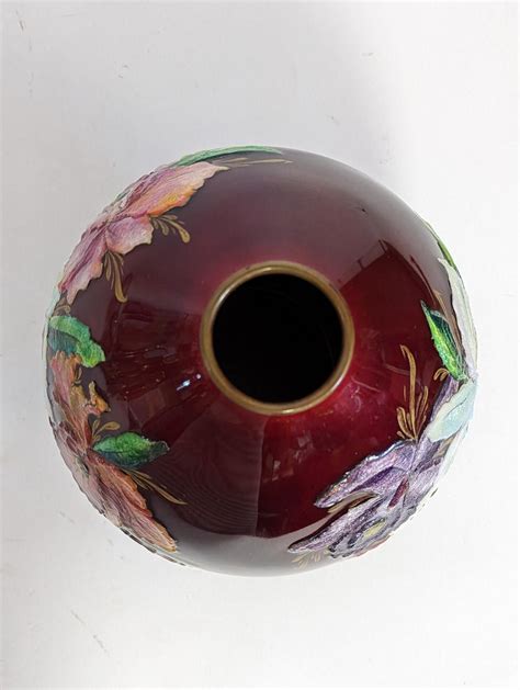 Limoges Floral Enameled Copper Vase by Camille Fauré For Sale at 1stDibs