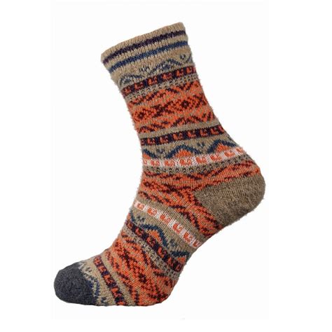 Joya Men S Orange Highland Pattern Wool Blend Socks