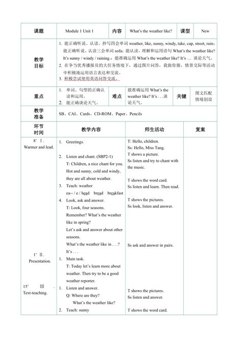 外研版（一起）二上 Module 1 Unit 1 I Like The Abc Song 教案（表格式）21世纪教育网 二一教育