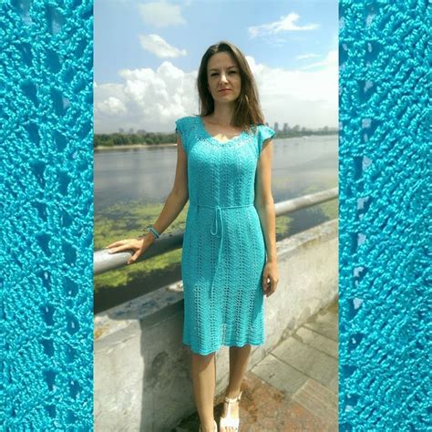 Turquoise Crochet Summer Dress For Women Beach Cotton Sexy Dress