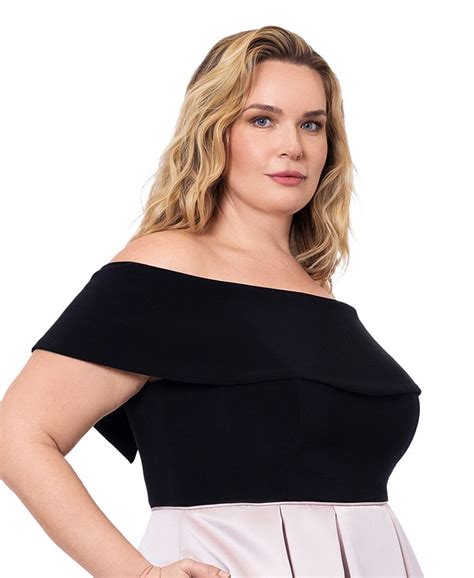 Betsy And Adam Plus Size Off The Shoulder Short Sleeve Fit And Flare Dress