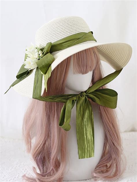 Campanula Floral Design Bowknot Beige Straw Hat Colors