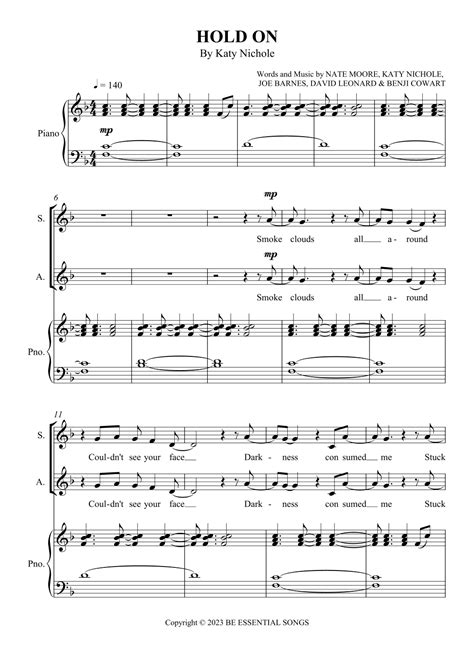 Hold On Arr Scmusic By Katy Nichole Sheet Music For 2 Part Choir At