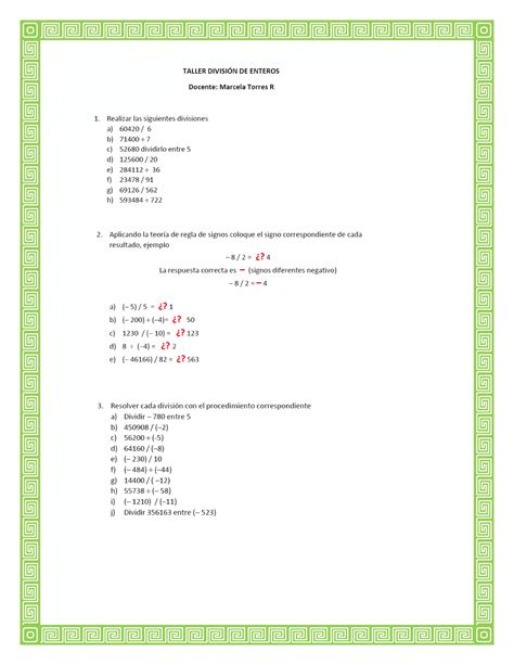 Taller Divisiones Entre N Meros Enteros Pdf Descarga Gratuita