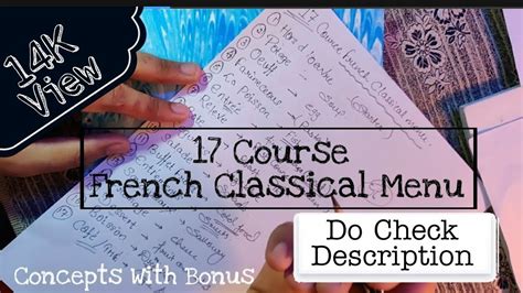 17 Course French Classical Menu Easy Way Hotel Management Tutorial Culinary Check Description