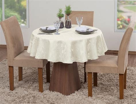 Toalha De Mesa Luxo Redonda Sala Jantar Jacquard 4 Lugares Raga