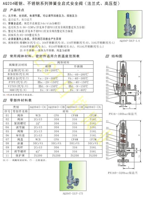 北四特 Aq204碳钢、不锈钢系列弹簧全启式安全阀〈法兰式、高压型〉 高压安全阀 电磁阀电动阀气动阀安全阀调节阀球阀蝶阀—上海北