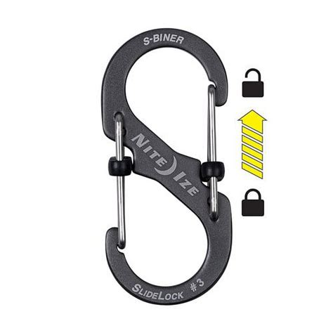 Nite Ize S Biner SlideLock 3 Aluminum Charcoal Locking Dual Gated