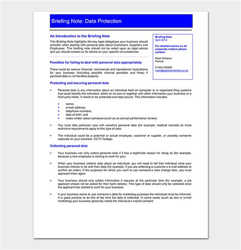 Briefing Note Template 8 Samples And Examples