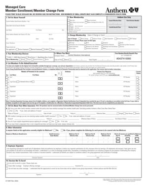 Fillable Online Managed Care Member Enrollment Member Change Form Fax