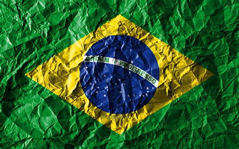 Brazilian Flag Crumpled Paper South American Countries Creative