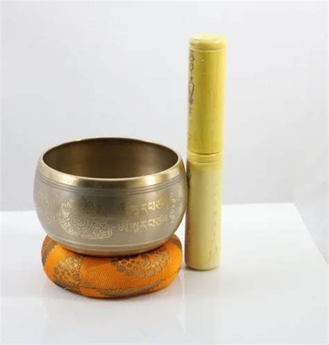 Tibetan Brass Singing Bowl Hammered With Cushion And Wooden Mellet For