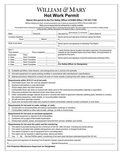 Printable Hot Work Permit In Order To Work In A Hot Environment You May Need A Hot Work Permit