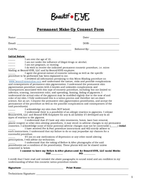 Fillable Online Permanent Makeup Forms Fax Email Print Pdffiller