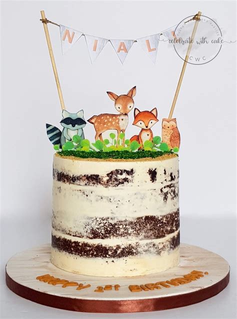 Naked Woodland And Bunting Single Tier Cake