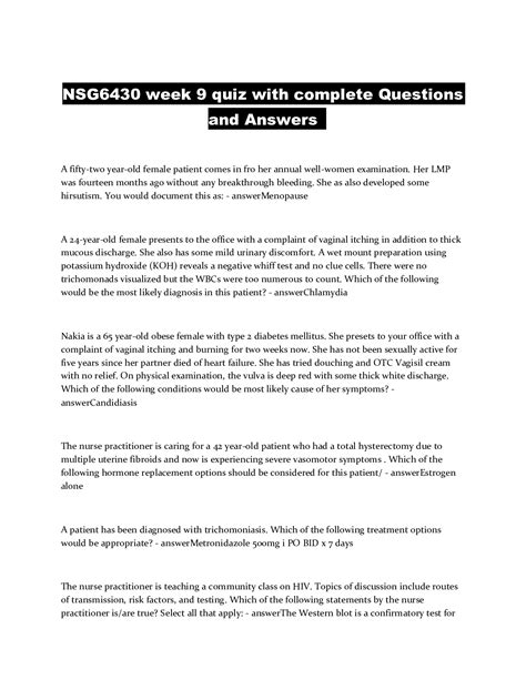 NSG6430 Week 9 Quiz With Complete Questions And Answers Browsegrades