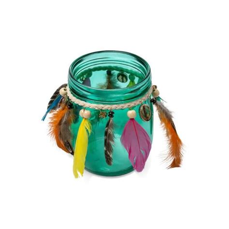 Photophore Gypsy Avec Perles Et Plumes Emeraude Cdiscount Maison