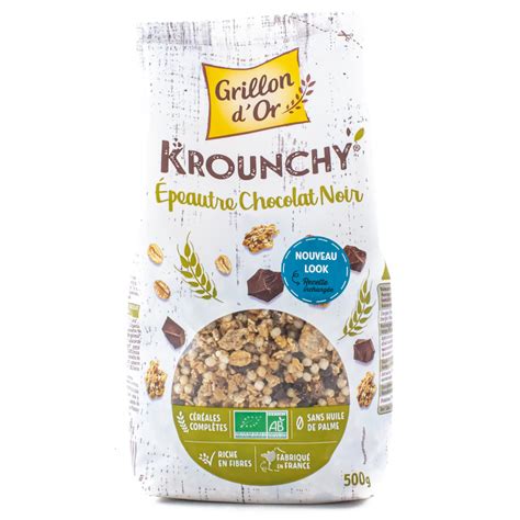 Grillon d Or Céréales Déjeuner Krounchy Epeautre Chocolat Noir Bio 500g