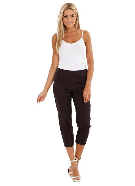 Ladies Cropped Trousers Womens Stone Cotton Rich Brown 34 Length Capri