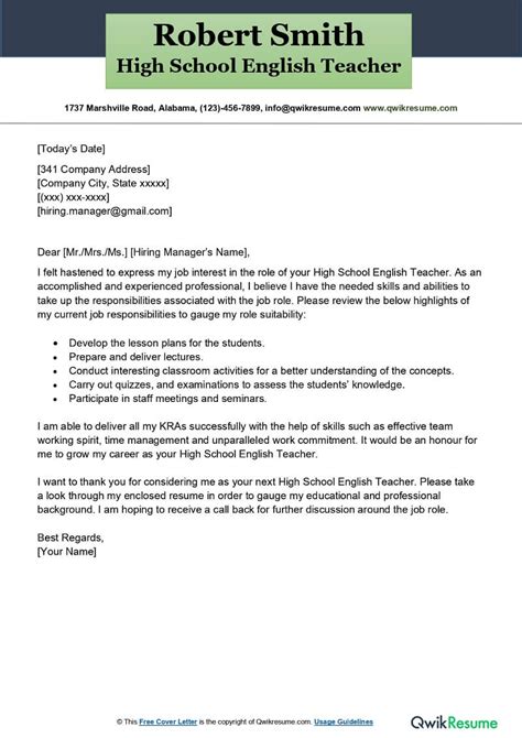 Impressive Info About English Teacher Cover Letter Examples Entry Level