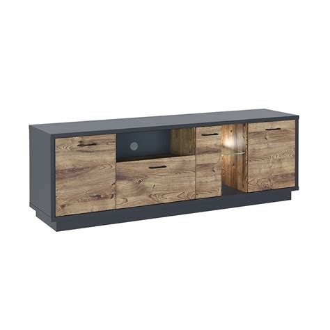 Mueble Bajo Tv Luces Led Cm Acabado De Textura Madera Oscura