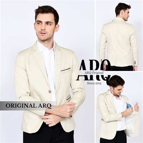 Jual Terbaru Jas Blazer Pria Warna Cream Model Slimfit Formal Bahan