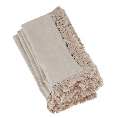 Saro Lifestyle Stonewashed Fringed Design Linen Napkin Set Of 4