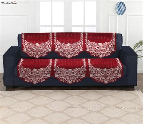 Buy Jacquard Maroon Velvet Seater Sofa Cover Set Of Online In