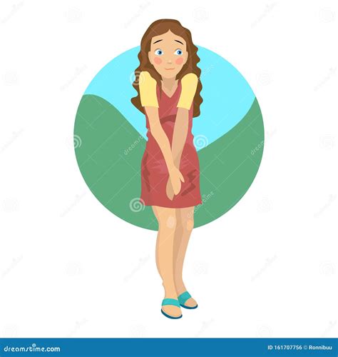 Shy Girl In Dress Vector Isolated Cartoon Illustration Stock Vector