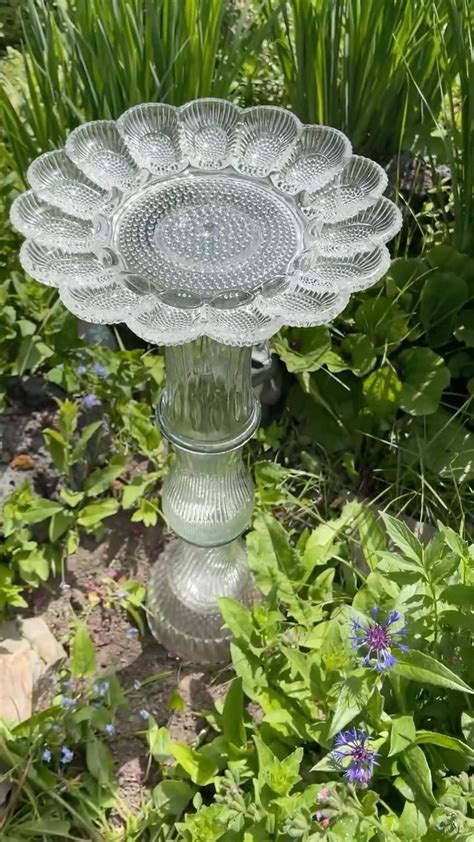 Diy Bird Bath Thrifted Glass Ideas Video In Glassware Garden