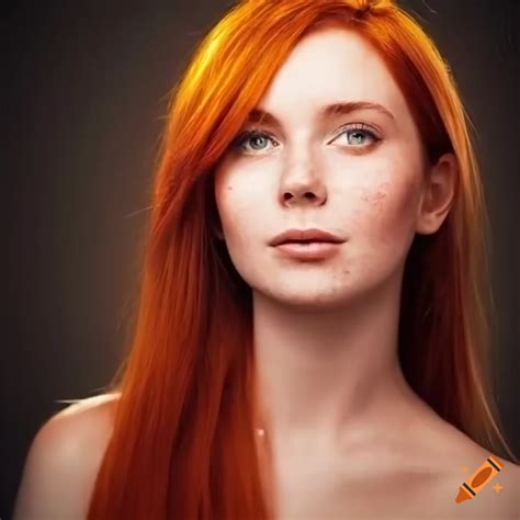 Beautiful Young Woman Delicate Freckles Shy Smile Shoulder Length Red Hair