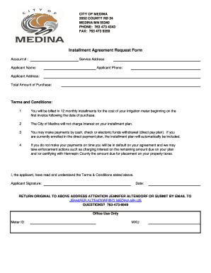 Fillable Online Medinamn Installment Agreement Request Form Medina