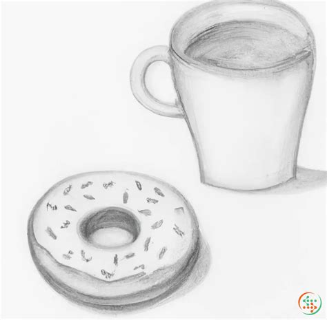 Pencil Drawing Of Coffee With Donut | Artificial Design