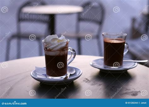 Two Cups Of Hot Chocolate Stock Photo Image Of Light 8128244