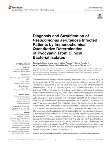 PDF Diagnosis And Stratification Of Pseudomonas Aeruginosa Infected