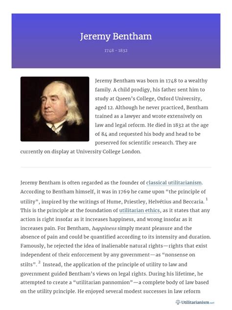 Jeremy Bentham Utilitarianism Net | PDF | Utilitarianism ...