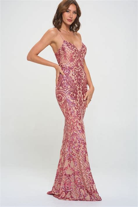 Eva Sequin Mermaid Maxi Hot Pink And Nude Pippa And Pearl