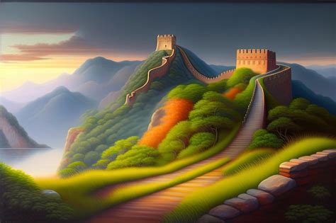 Premium AI Image | The great wall of china painting