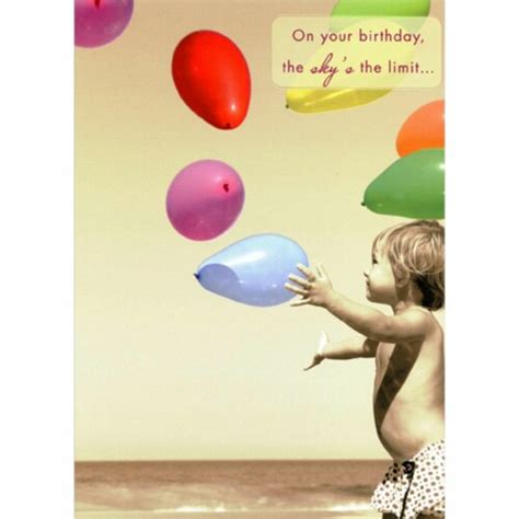 Designer Greetings Child Watching Colorful Floating Balloons at Beach ...