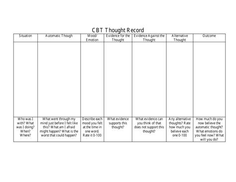 Thought Record Cbt Worksheets